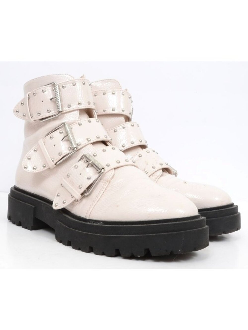 Steven New York Alaine Women's 8 Studded Buckles Lug Sole Boot Goth Punk‎ Grunge